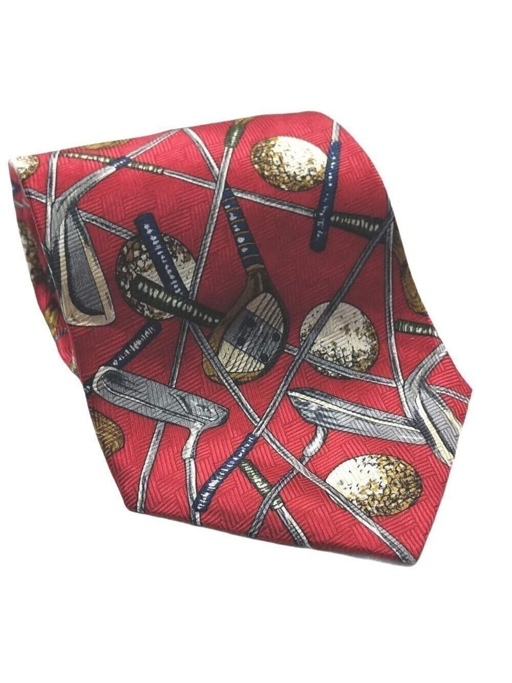 Claybrooke Red Golf Clubs Silk Tie